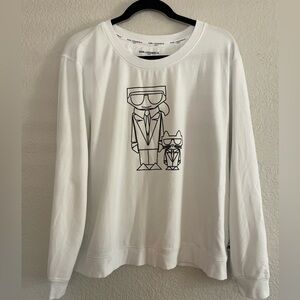 Karl Lagerfeld Iconic Karl & Choupette White Crewneck Sweater